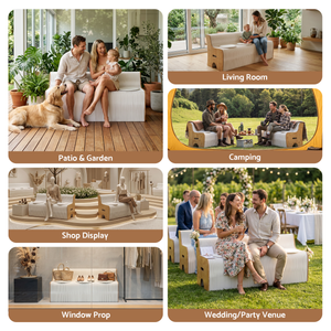 Folding Kraft Paper Sofa | 3 Seater Accordion Bench with PU Cushion