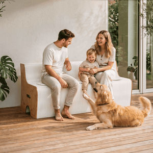 Folding Kraft Paper Sofa | 3 Seater Accordion Bench with PU Cushion
