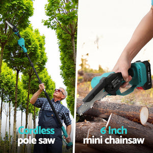 Cordless Pole Chainsaw | 6" | 20V Battery | Telescopic Tree Trimmer Kit