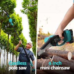 Cordless Pole Chainsaw | 6" | 20V Battery | Telescopic Tree Trimmer Kit