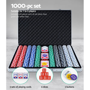 1000pcs Poker Chips Set | Casino Texas Hold'em | Gambling Party Game | Dice Cards Case
