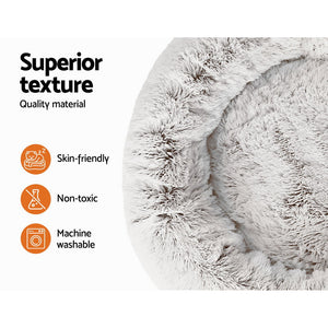 Pet Bed Dog Cat | 90cm Large Calming Soft Plush White Brown