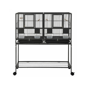 i.Pet 106cm 2-in-1 Bird Cage Aviary with Divider Parrot Budgie Wheels Black