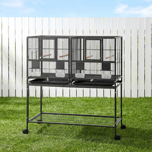 i.Pet 106cm 2-in-1 Bird Cage Aviary with Divider Parrot Budgie Wheels Black