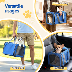 Foldable Pet Carrier | Portable Travel Crate | Dog & Cat | Blue