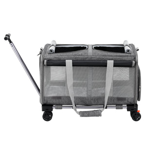 Pet Trolley Carrier | Swivel Wheels | Foldable Travel Stroller Bag | Grey