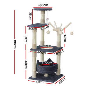 Cat Tree 110cm | Tower Scratching Post Scratcher Wood Condo House Bed Toys