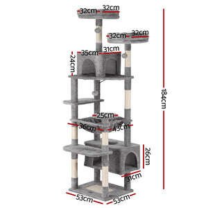 i.Pet Cat Tree | 184cm | Scratching Tower | Condo House | Light Grey