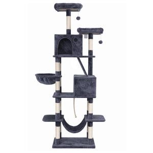 Cat Tree Tower 206cm | Large Scratching Post | Multi Level | Grey