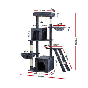 Cat Tree Tower | Scratching Post Scratcher 138cm | Trees Condo House Grey