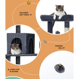 Cat Tree Tower | Scratching Post Scratcher 138cm | Trees Condo House Grey