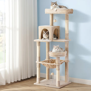 i.Pet Cat Tree | 143cm | Scratching Tower | Condo House | Beige
