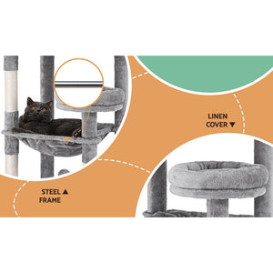 Cat Tree Tower | Scratching Post Scratcher 143cm | Condo House Trees Grey