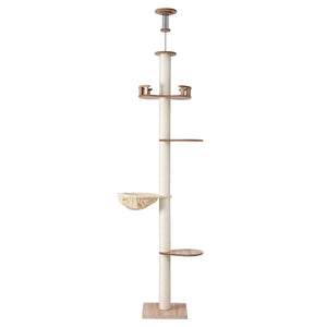 Floor-to-Ceiling Cat Tree | 270cm | Scratching Post Tower | Beige