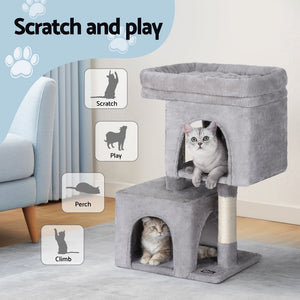 i.Pet Cat Tree | 67cm | Scratching Post Tower | Condo Scratcher | Light Grey