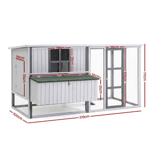 i.Pet Chicken Coop 219cm Rabbit Hutch Poultry Cage Outdoor Enclosure Wood