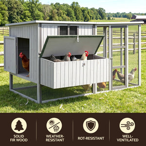 Chicken Coop | 219cm Outdoor Rabbit Hutch & Poultry Enclosure