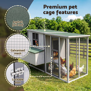 Chicken Coop | 219cm Outdoor Rabbit Hutch & Poultry Enclosure