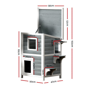 Cat House Outdoor Shelter | 56cm x 52cm x 82cm Rabbit Hutch Wooden Condo Small Dog Pet Enclosure