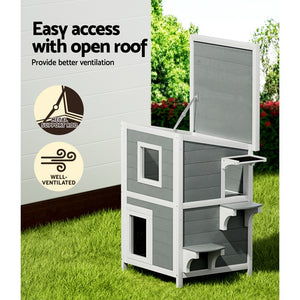 Cat House Outdoor Shelter | 56cm x 52cm x 82cm Rabbit Hutch Wooden Condo Small Dog Pet Enclosure