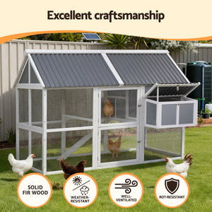 Large Chicken Coop | Outdoor Hutch | Run + Nesting Box | Grey/White