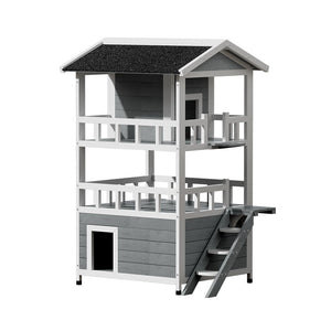 Cat House Outdoor Shelter | 72cm x 72cm x 127cm Rabbit Hutch Wooden Condo Small Dog Pet Houses Enclosure
