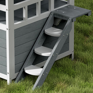 Cat House Outdoor Shelter | 72cm x 72cm x 127cm Rabbit Hutch Wooden Condo Small Dog Pet Houses Enclosure