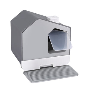 Cat Litter Box | Large Tray Kitty Toilet | Fully Enclosed House Hooded Scoop Mat Grey