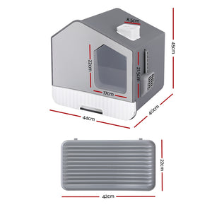 Cat Litter Box | Large Tray Kitty Toilet | Fully Enclosed House Hooded Scoop Mat Grey