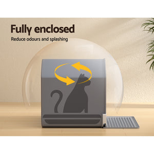 Cat Litter Box | Large Tray Kitty Toilet | Fully Enclosed House Hooded Scoop Mat Grey