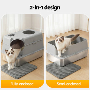 Cat Litter Box | Stainless Steel | High Sided | Odour Control | Large