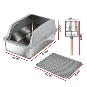Cat Litter Box | Stainless Steel | Semi Enclosed | Large | Grey
