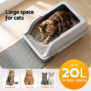 Cat Litter Box | Stainless Steel | Semi Enclosed | Large | Grey