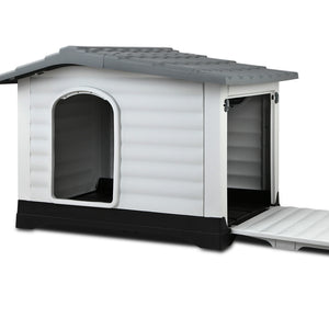 Dog Kennel House Extra Large | Outdoor Plastic Puppy Pet Cabin Shelter XL Grey