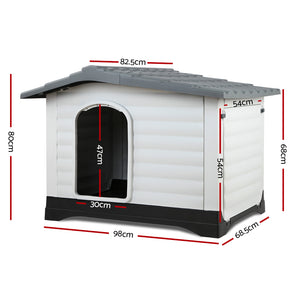 Dog Kennel House Extra Large | Outdoor Plastic Puppy Pet Cabin Shelter XL Grey