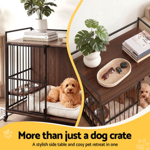Wooden Dog Crate | 2-In-1 Pet Cage & End Table | 99cm | Black
