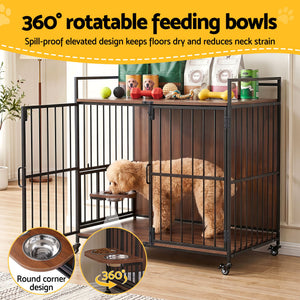 Wooden Dog Crate | 2-In-1 Pet Cage & End Table | 99cm | Black