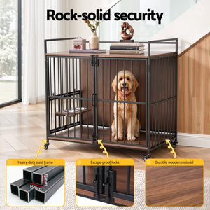 Wooden Dog Crate | 2-In-1 Pet Cage & End Table | 99cm | Black