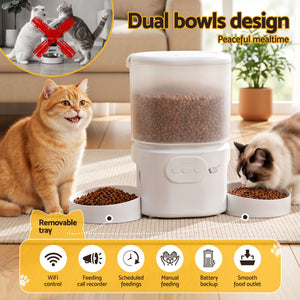 Automatic Pet Feeder | 5L Smart Dual Bowl Dispenser with App Control