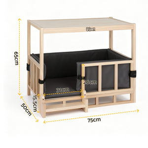 2-in-1 Dog Kennel Crate Furniture | Indoor Wooden House | Grey Bedding