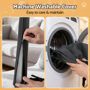 2-in-1 Dog Kennel Crate Furniture | Indoor Wooden House | Grey Bedding