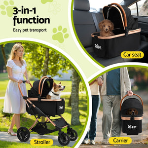 Pet Stroller Pram | Large Dog & Cat Carrier | Foldable 4-Wheel Pushchair