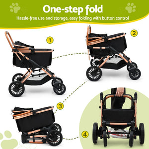 Pet Stroller Pram | Large Dog & Cat Carrier | Foldable 4-Wheel Pushchair