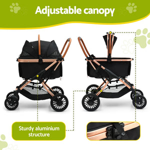 Pet Stroller Pram | Large Dog & Cat Carrier | Foldable 4-Wheel Pushchair