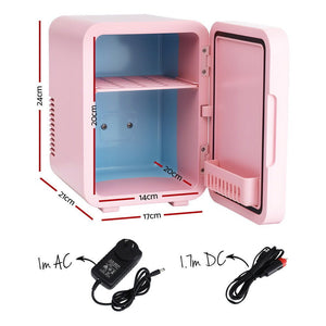 Skincare Mini Fridge | 4L | LED Mirror Door | Cooler & Warmer | 12V/220V | Pink