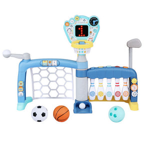Keezi Sports Toy Set | Kids Basketball, Bowling, Baseball & Golf | Multi-Game Stand | Blue