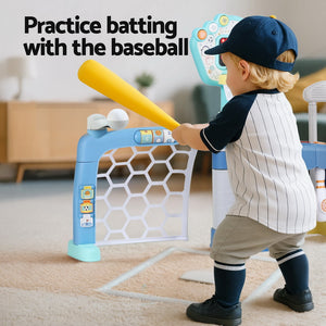 Keezi Sports Toy Set | Kids Basketball, Bowling, Baseball & Golf | Multi-Game Stand | Blue