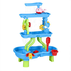 Keezi Sand & Water Table | 4-Tier | Kids Waterfall Sandpit Toy Set | Beach Shovel