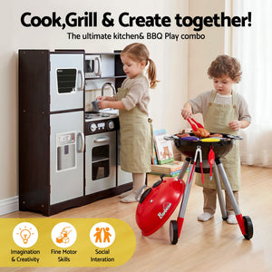 Kids BBQ Grill Playset | Wooden Pretend Play Kitchen Toy | 80cm