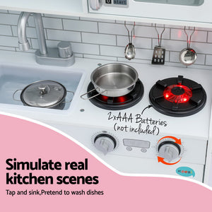 Wooden Kitchen Play Set 80cm | Pretend Cooking Toy with Pot, Ice Cup & Blackboard | White